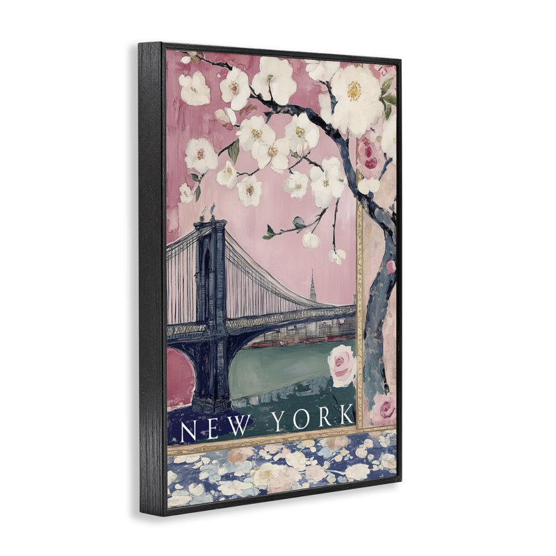 Giclée sur arbre de printemps New York, design par Annabelle Hall, H 18 po x l 12 po, Giclée encadrée noir minuit