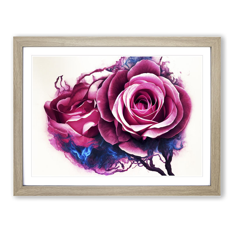 Masterful Rose Flowers Abstract - Single Picture Frame Painting, 25cm H x 34cm W x 2cm D, Oak