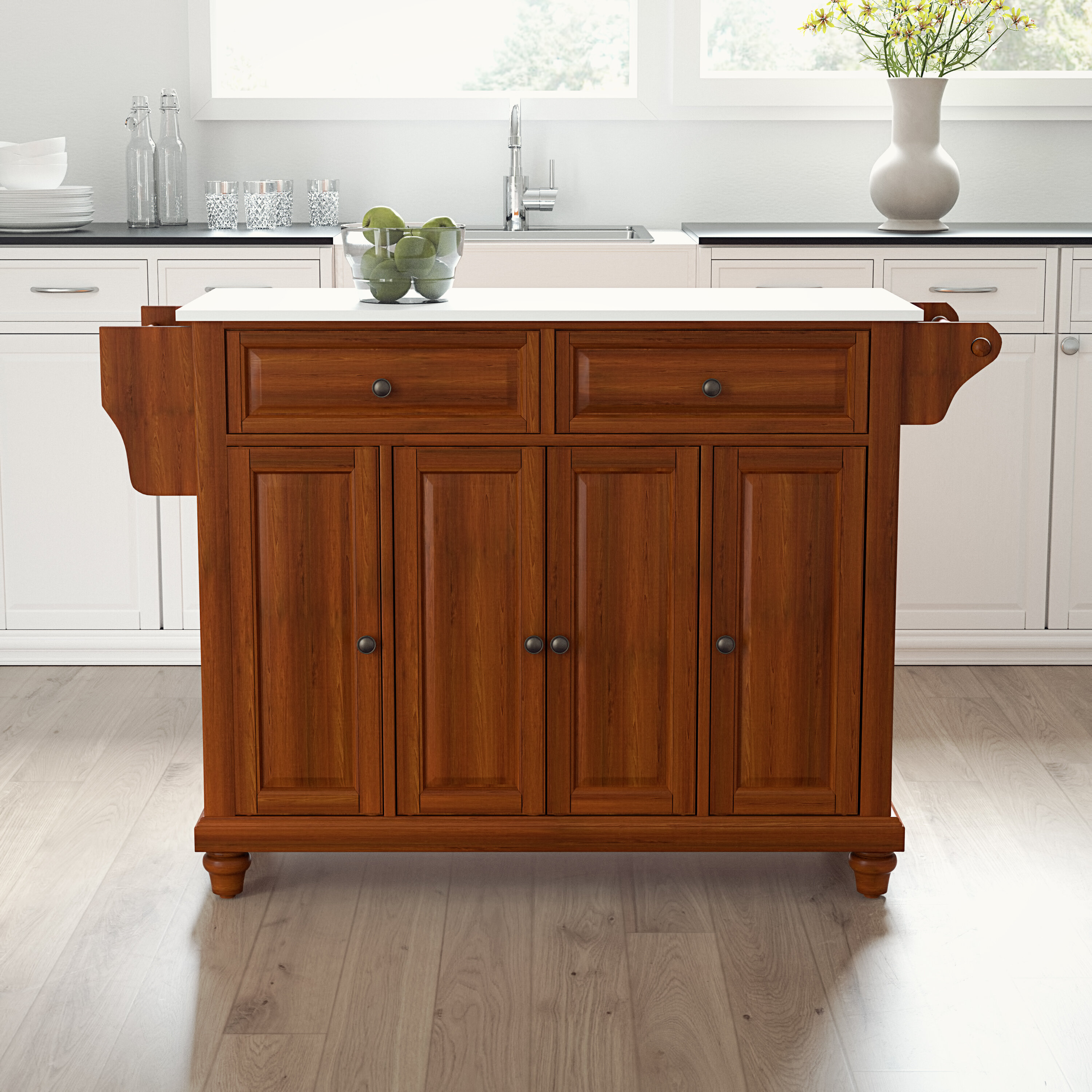 Wade Logan Houchin Kitchen Island with Granite Top with Locking Wheels Base Finish: White Wayfair 36H X 30W X 17D