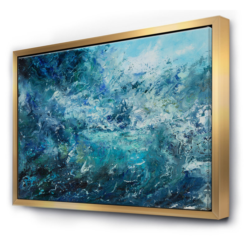 Balfor Wild Blue Ocean Waves V - peinture sur toile, H 36 po x l 46 po, Toile encadrée, Doré
