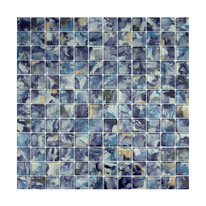 Carreau de mosaïque en verre à bord droit pour piscine 0,9 po x 0,9 po, Bleu pacifique
