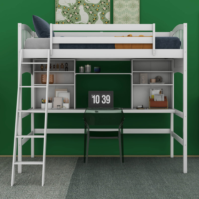 Chyleen Twin Size Loft Bed with Storage Shelves, White