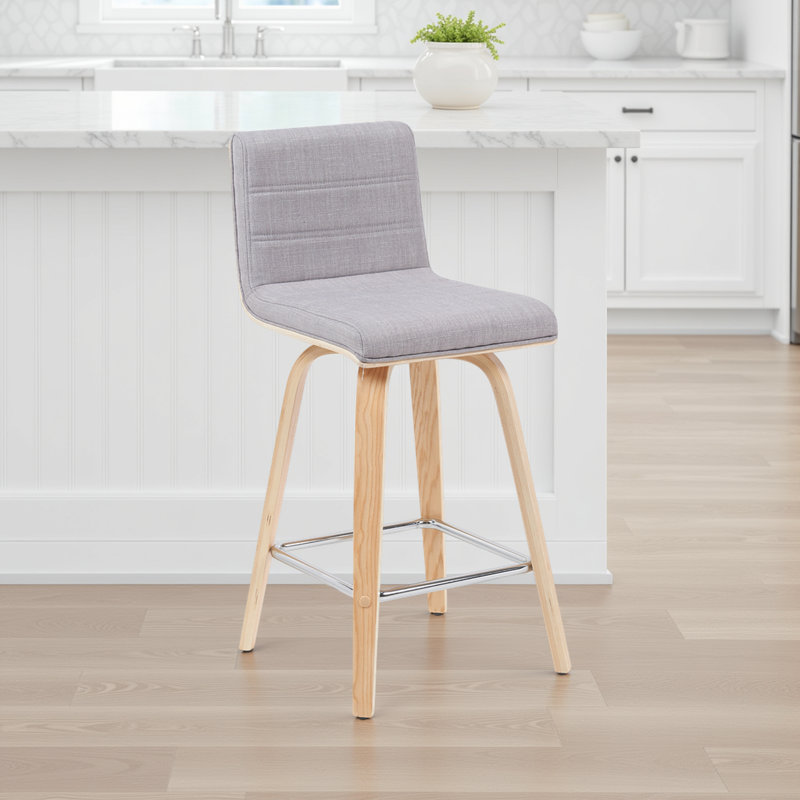 Biance Modern Swivel Counter Height or Bar Height Stool with Upholstered Seat and Wood Frame, Natural, Grey