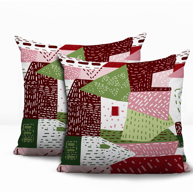 Oreiller réversible intérieur / extérieur Praxies Patches, 18x18, Red