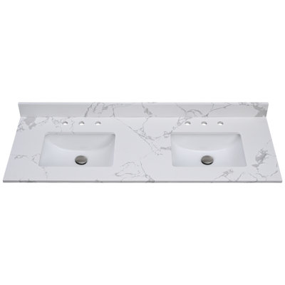 Plateau de meuble-lavabo double 61 po en pierre reconstituée avec lavabo 61 po
