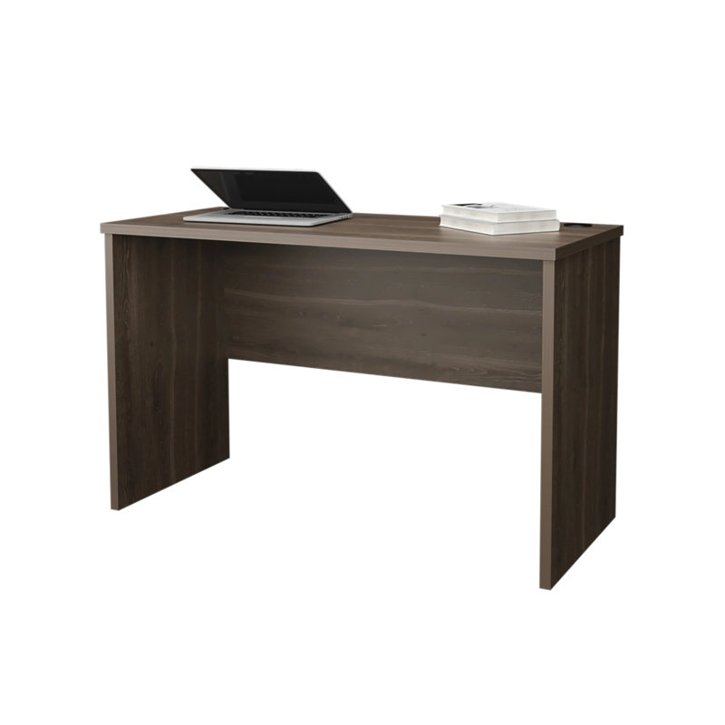 Dark Walnut Minimalist Home Office Work Desk With Cable Management, Dark Walnut
