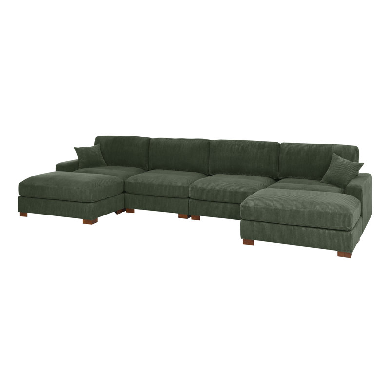 6-Pieces Modular Sofa Bed, 34" H x 158" W x 67.5" D, Green