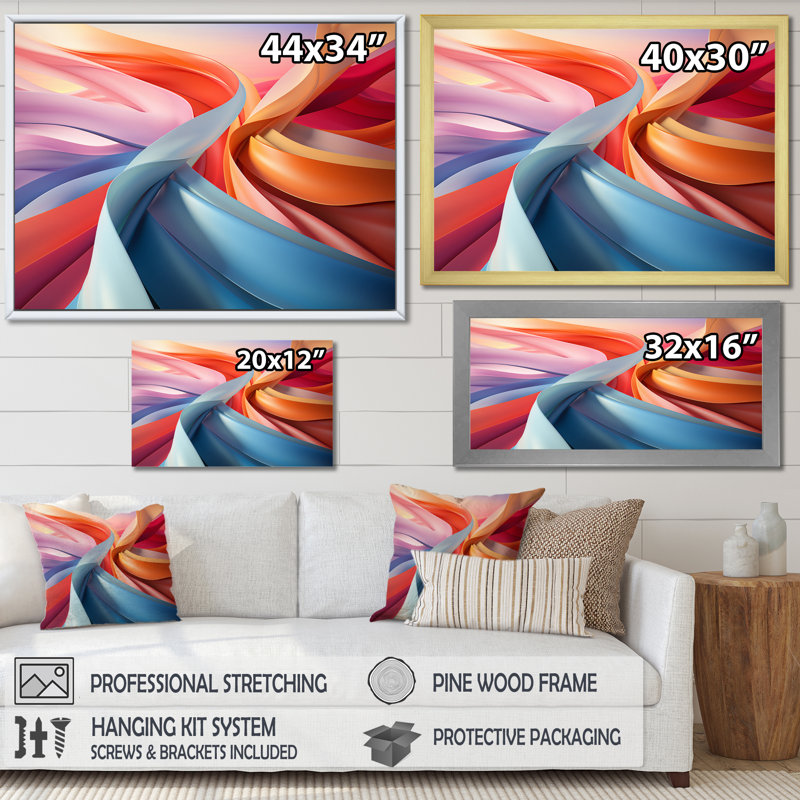 «Blue Red Fractal Spiral I», reproduction sur toile, H 24 po x l 32 po x P 1 po, Cadre flottant blanc