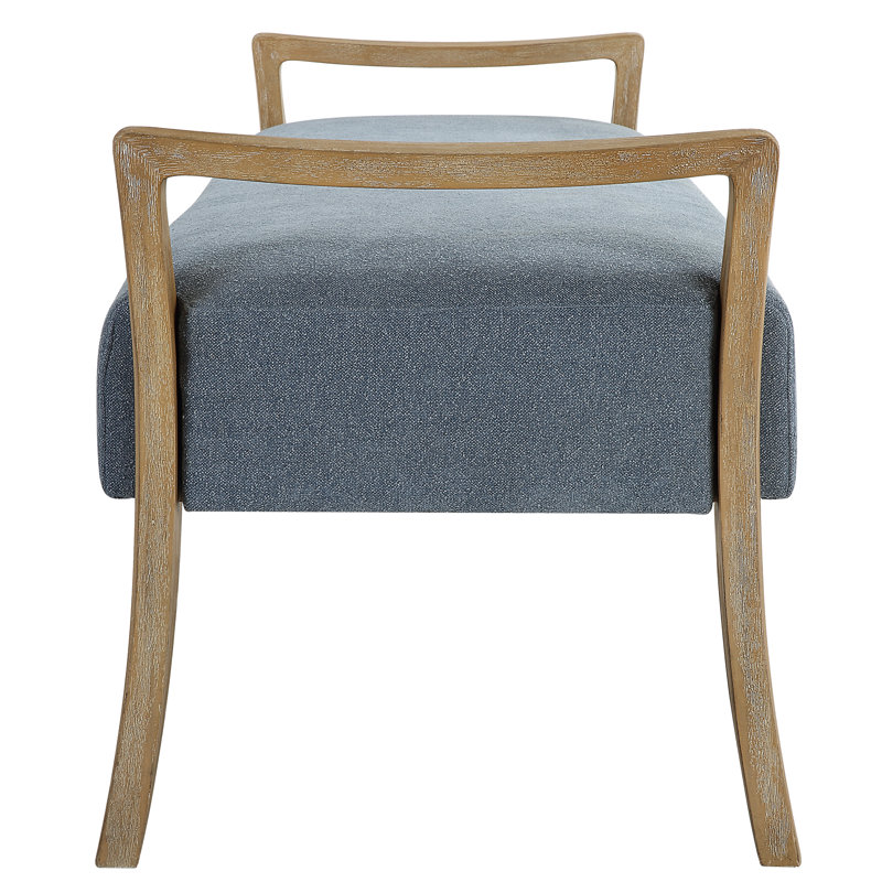 Daylight Sky Blue Upholstered Bench with Oak Finish