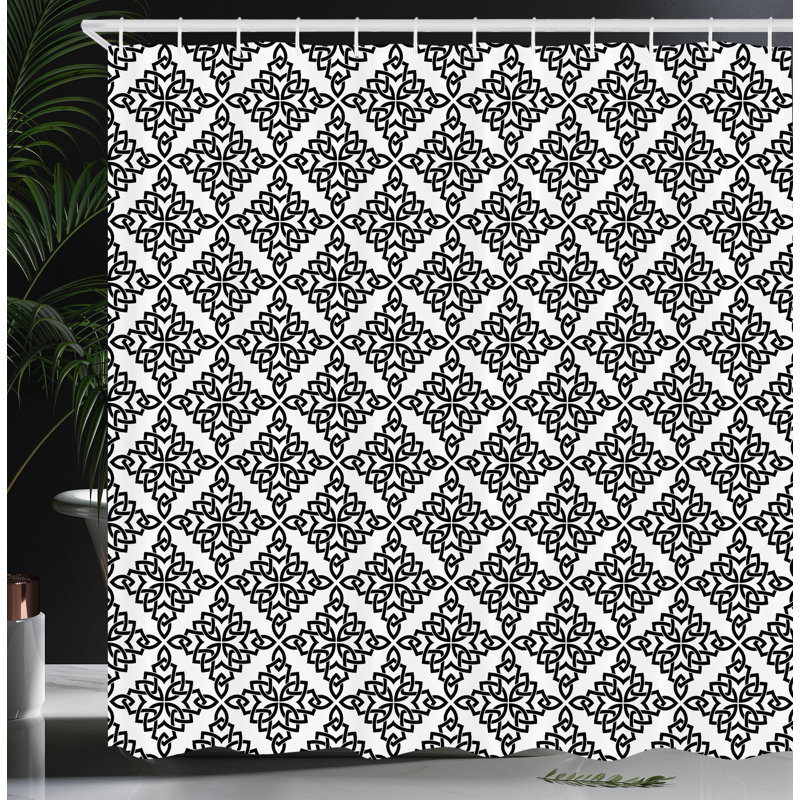 East Urban Home Celtic Shower Curtain Latticework Pattern Black and White, 70" H x 69" W
