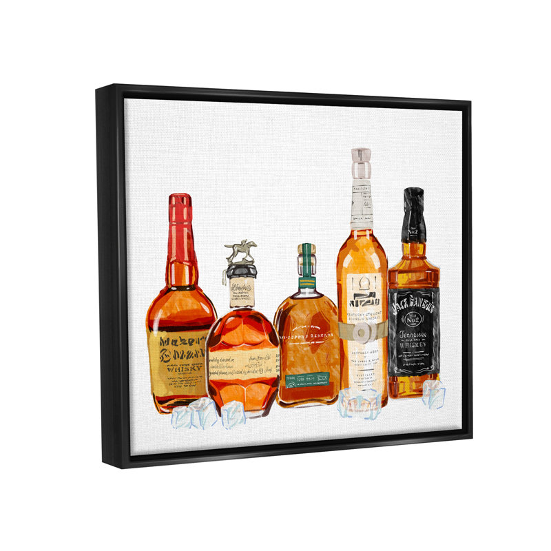 «Whiskey Bottles & Ice Cubes», impression encadrée sur bois, H 17 po x l 21 po x P 1,7 po, Cadre flottant noir de jais