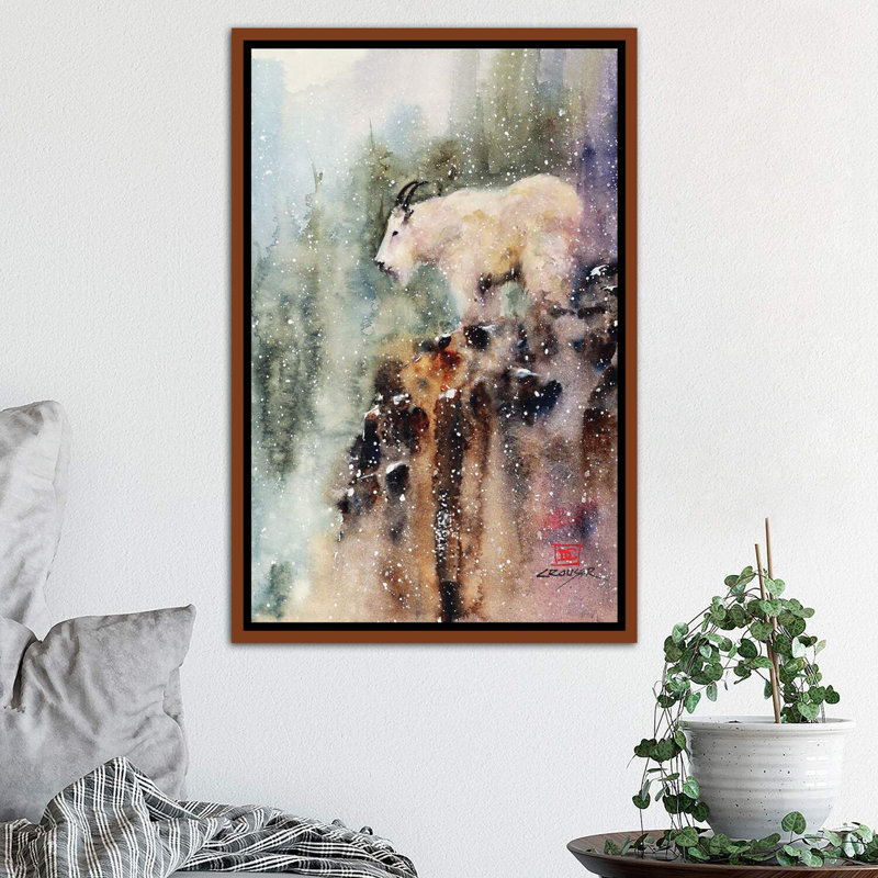 «Mountain Goat» - reproduction, H 26 po x l 40 po x 1,5 po, Cadre bois classique
