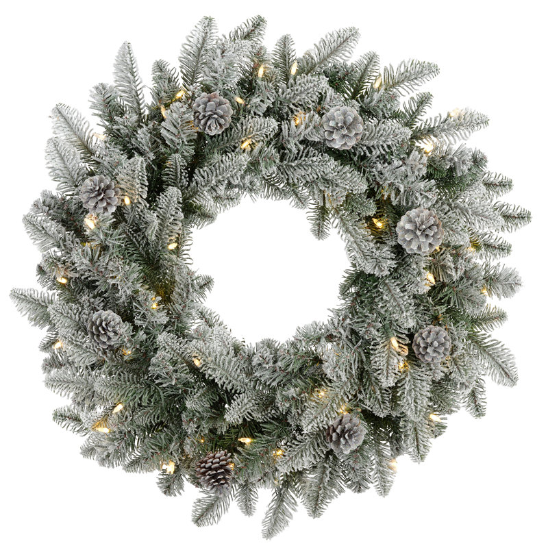 Snowy Stockbridge 24 Inch Wreath with Twinkle or Steady Light Settings