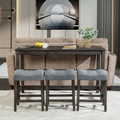 4 Piece Bar Table Set With Power Outlet And 3 Padded Stools by Latitude Run