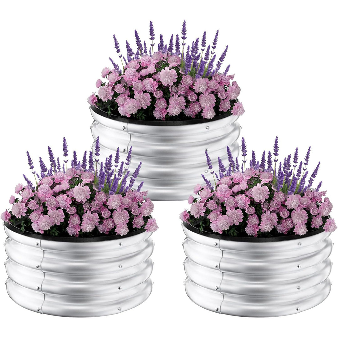 60 x 30 cm Aptliton 3 Pack Round Galvanised Raised Beds, Metal Planter Box for Veg, Flowers, Black