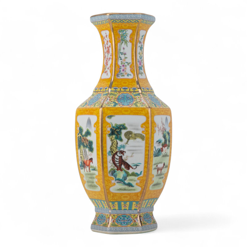 Yellow Hexagonal Porcelain Vase
