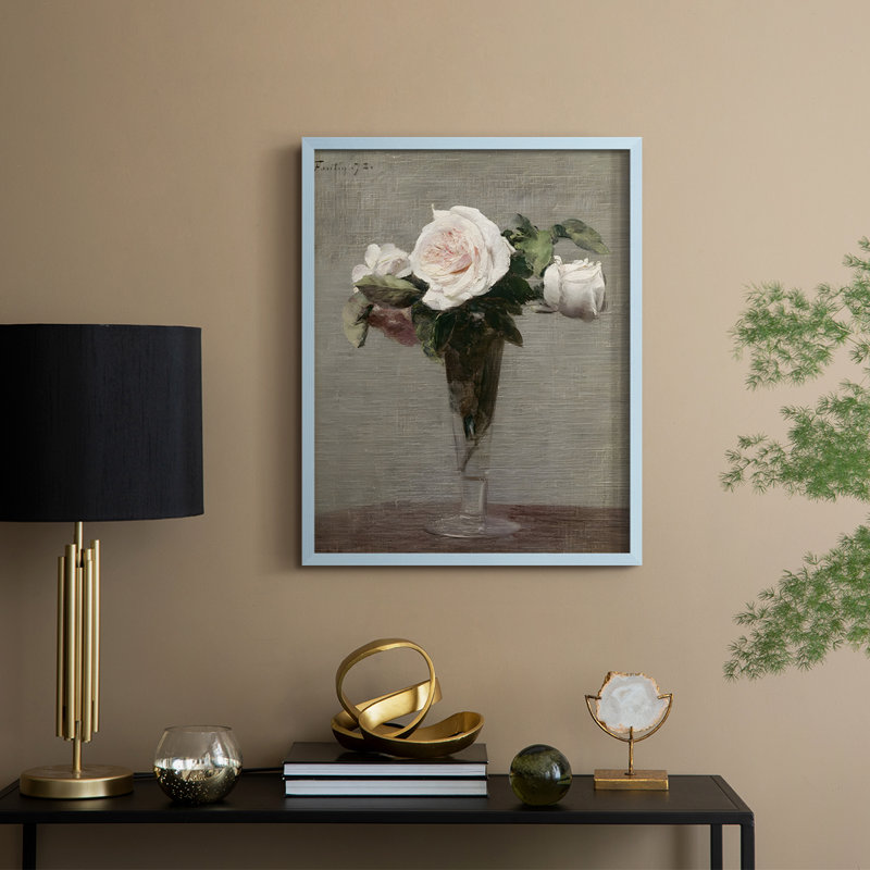 Impression florale vintage encadrée CCxxxviii - bois massif, H 11 po x l 9 po, Bleu