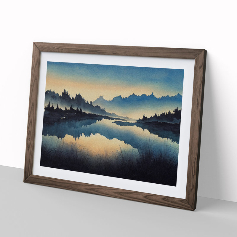 Forest River Reflection - Single Picture Frame Painting, 46cm H x 64cm W x 2cm D, Walnut