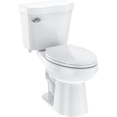 Toilet Two-Piece Elongated, Side Flush Handle, Bottom-Lock Soft Close Seat, Efficient Flushing System, Easy Clean, Modern Bathroom Toilet, Universal Height, Durable Design