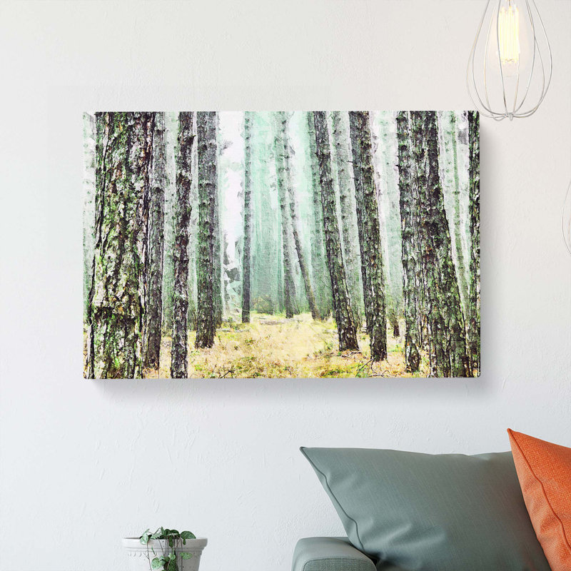 View Of A Pine Tree Forest - Wrapped Canvas Painting, 40cm H x 60cm W x 3cm D