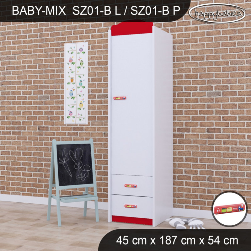 Baby Mix Train 1 Door Wardrobe, Red