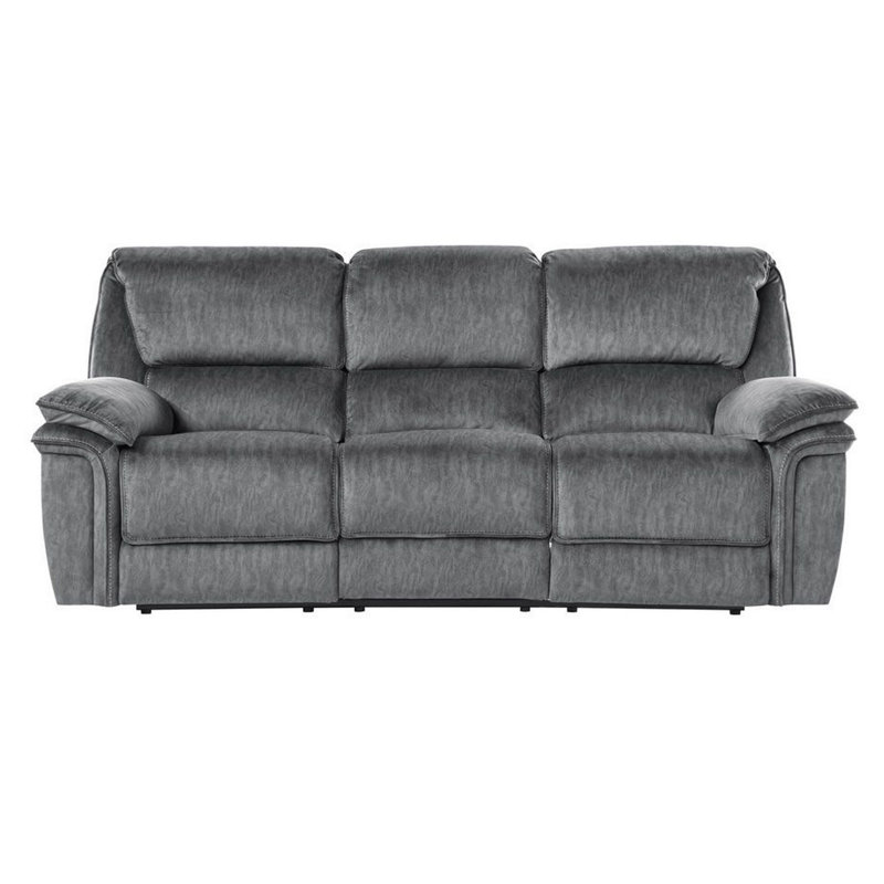 Senai 88" Traditional Microfiber Manual Reclining Sofa with Durable Metal Reinforced Frame, Dual Manual Tab Pull Reclining