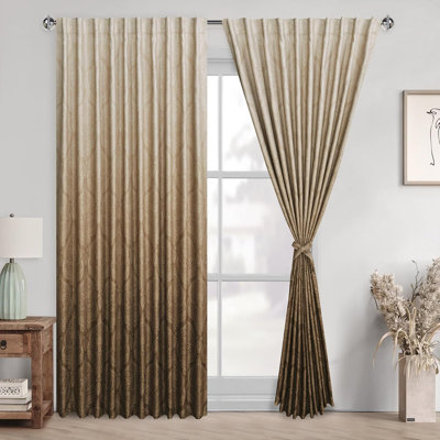 Rideaux occultants à 85 % (2 panneaux) avec attaches, motif damassé, pour chambre à coucher et salon. Isolation thermique et occultante.