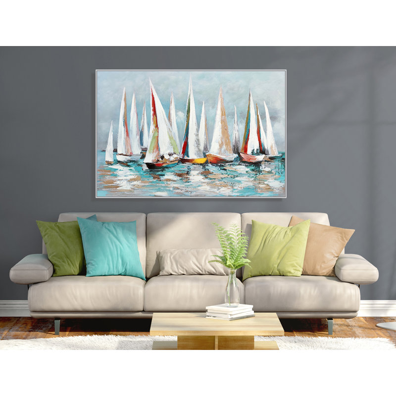 Bateaux B - peinture à cadre flottant sur toile