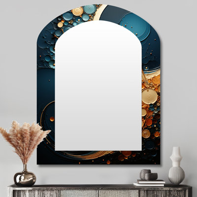 «Gold Teal Abstract Spirals II», miroir décoratif asymétrique abstrait en spirale