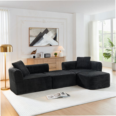 Canapé modulaire en L 114 po sans méridienne avec méridienne et canapé rembourré 114 po avec méridienne amovible (noir)