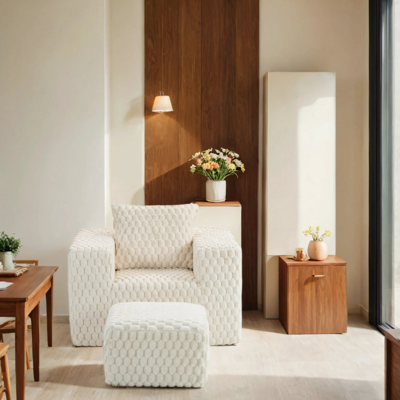 Canapé avec repose-pieds Corduroy, Blanc