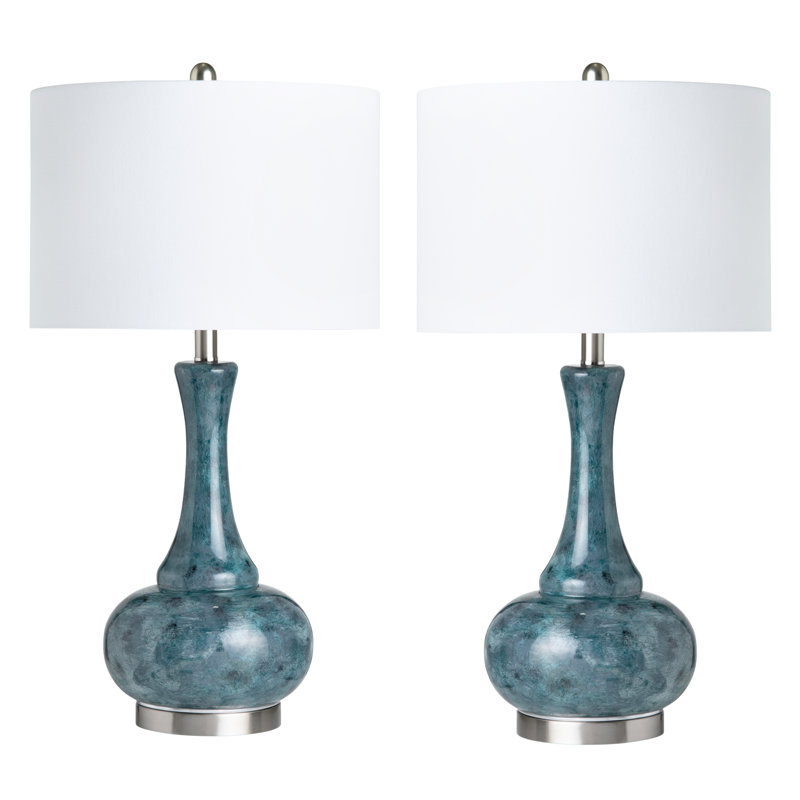 28.75" Glass Table Lamp With White Shade