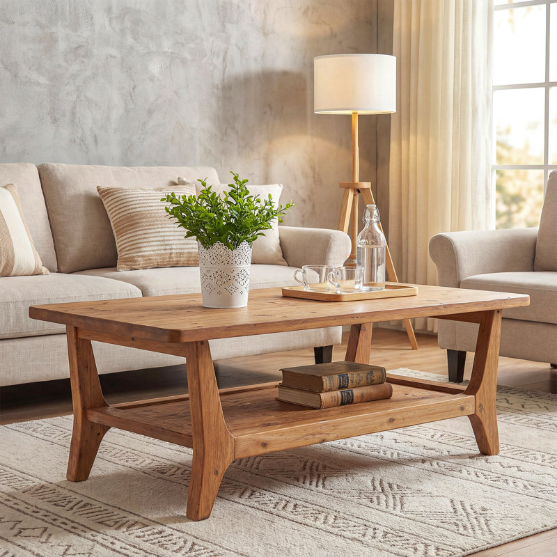 Solid Wood Four Leg Coffee Table, Brown