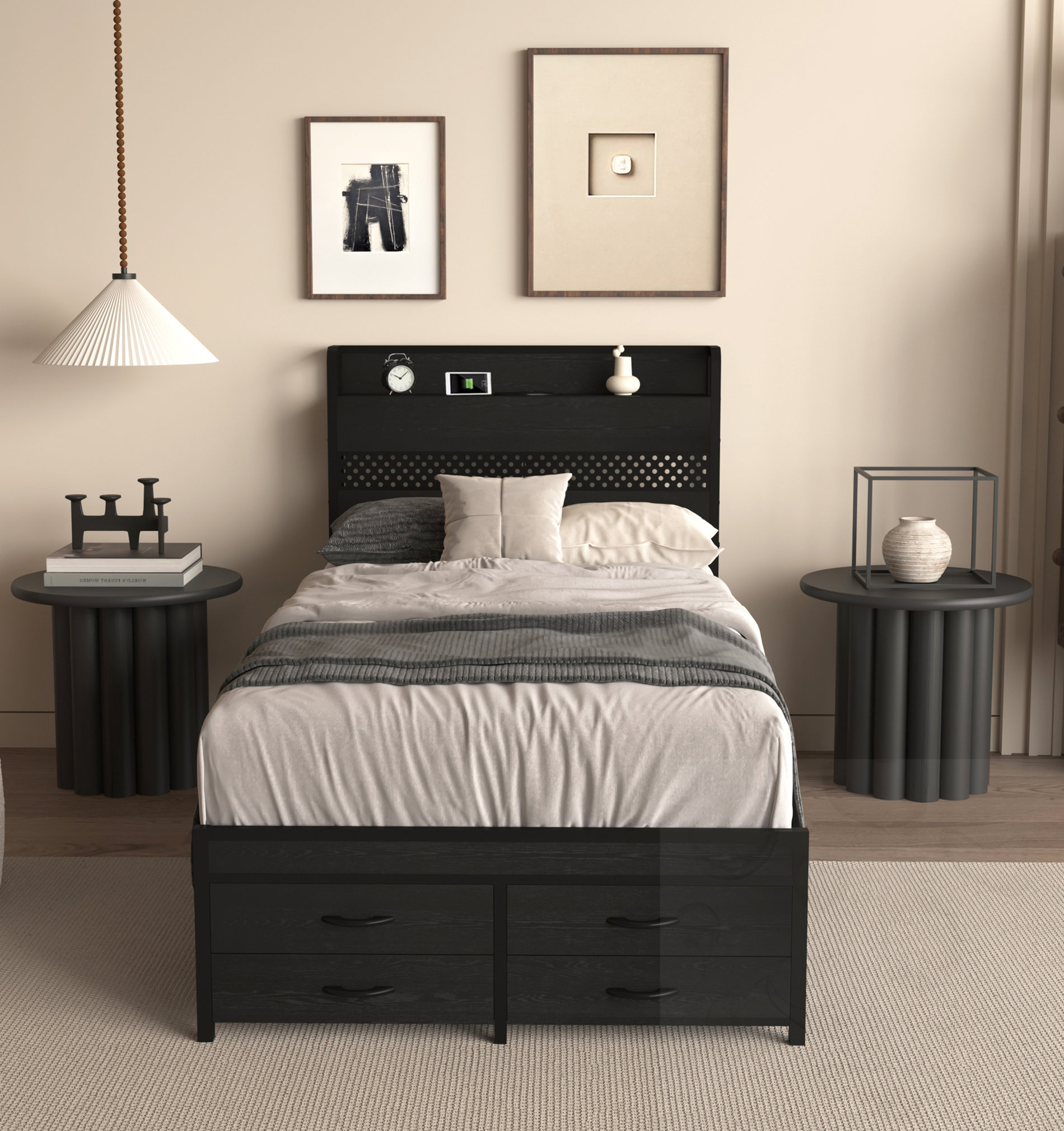Latitude Run® Twin Size Storage Bed With Charging Station & LED Light ...