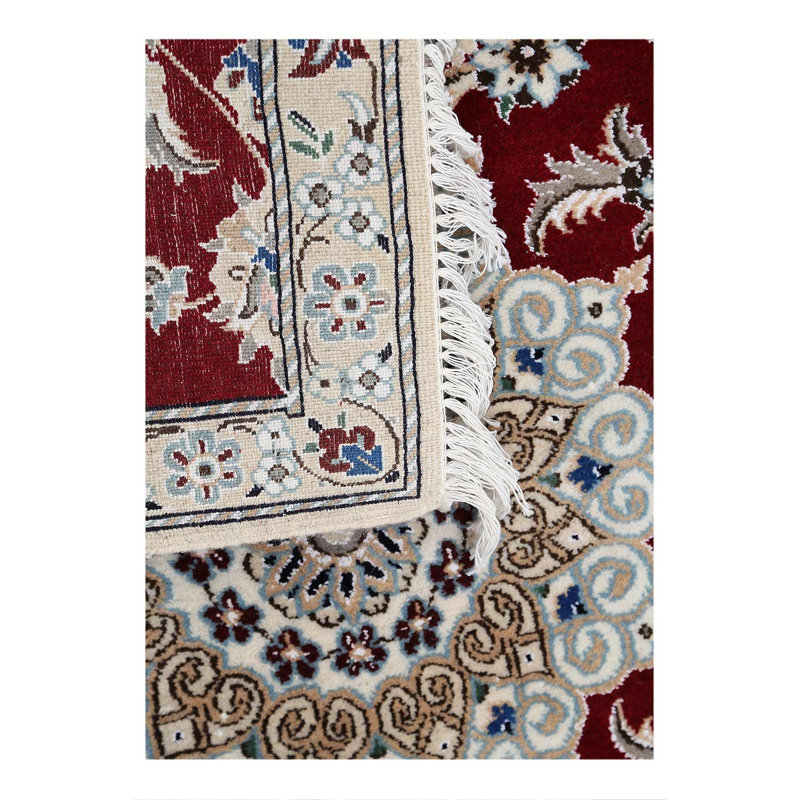 Red Fine Hand Knotted Persian Silk & wool Nain 2'9"X 6'6"