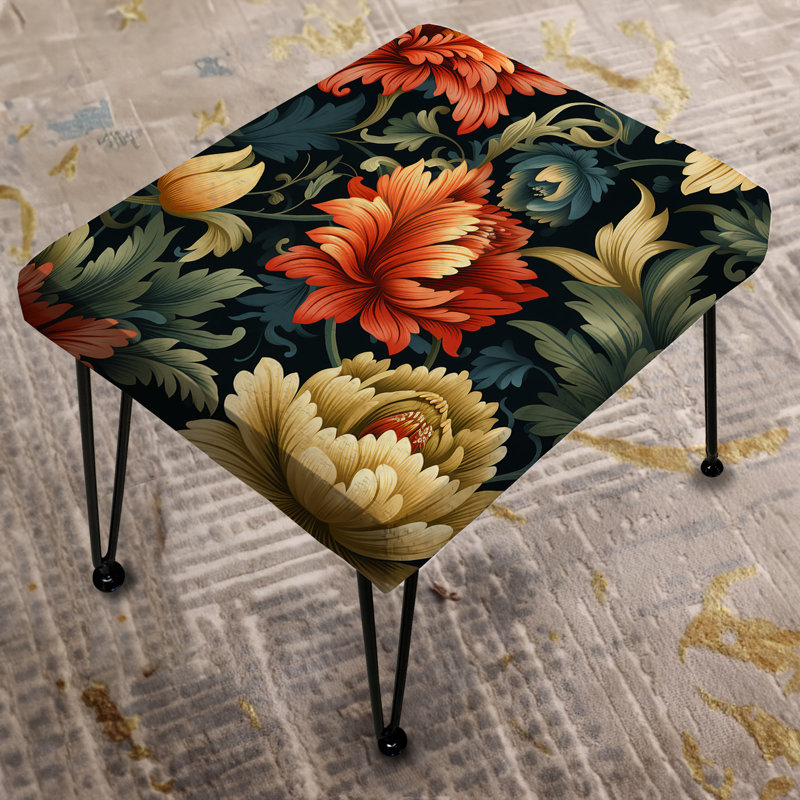 Petal Symphony Colorful Damask Harmony - Repose-pieds rectangulaire damassé