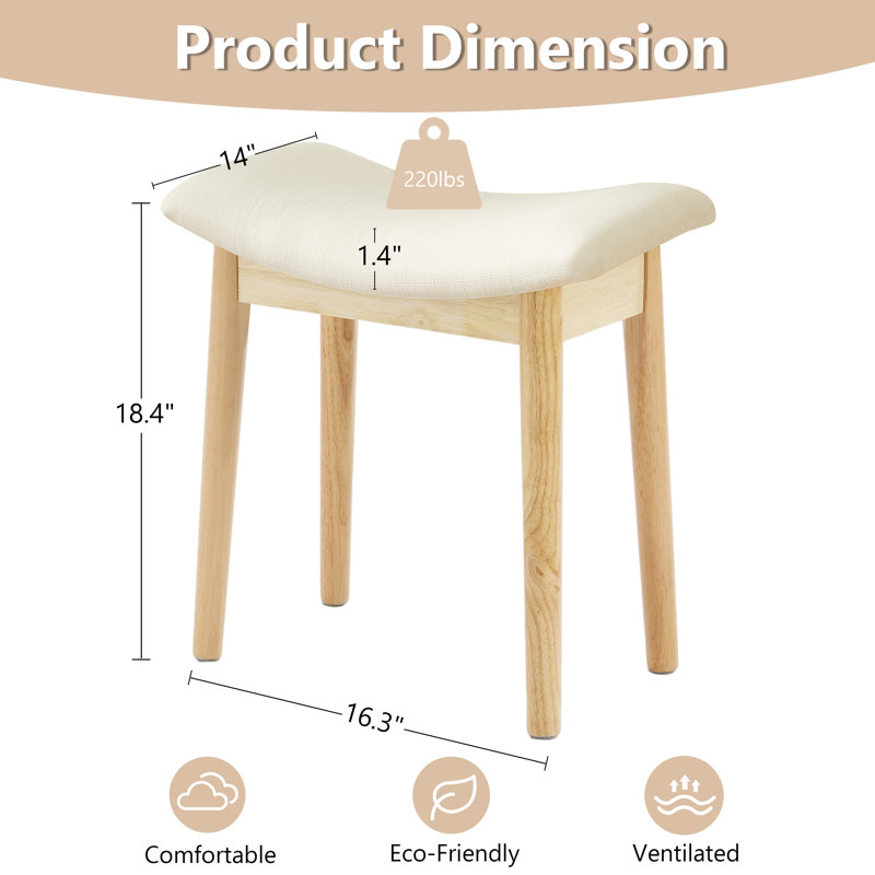 Tabouret d'appoint en bois massif avec revêtement en tissu Sowers, Bois de chêne, Blanc