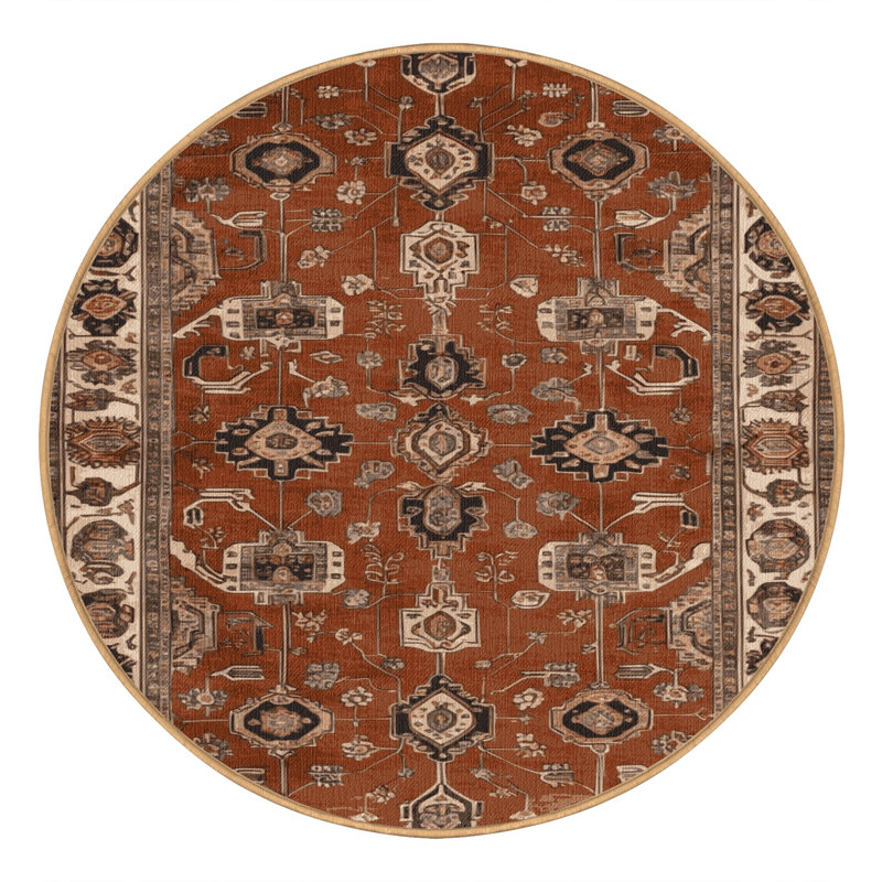 Machine Washable Persian Brown Area Rug, Round 3'