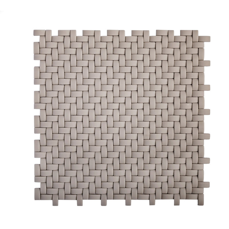 11.7" X 11.8" Glass Basketweave Mosaic Tile, Cream