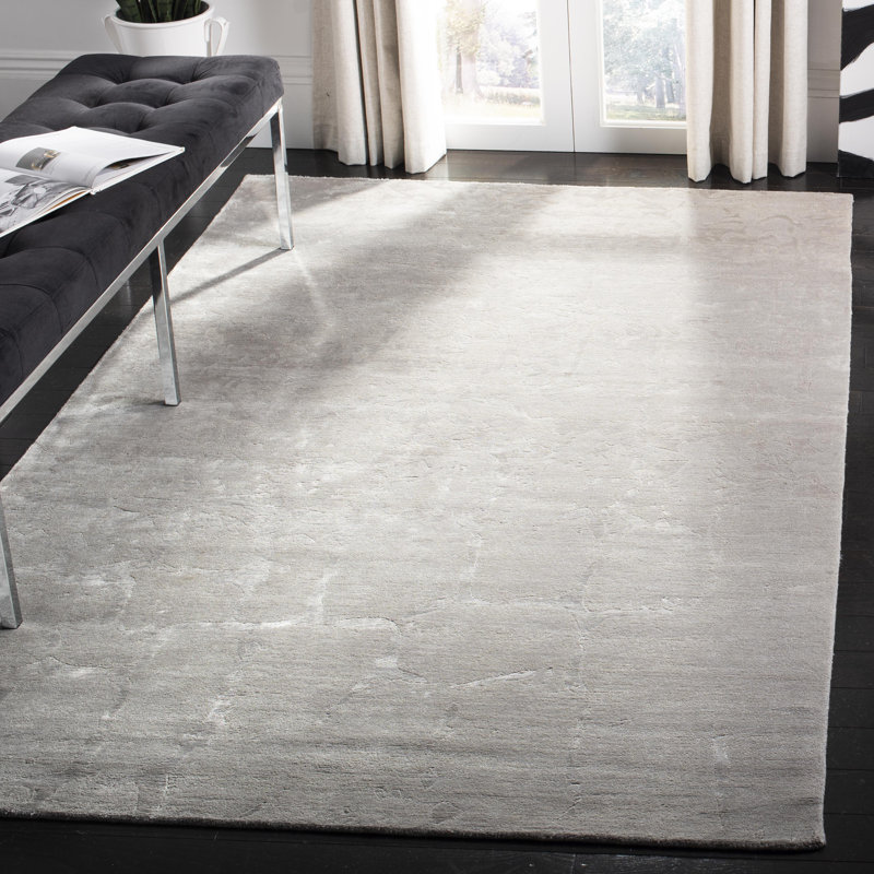 Tapis tibétain en viscose / coton noué à la main crème / pierre, Rectangle 10 pi x 14 pi