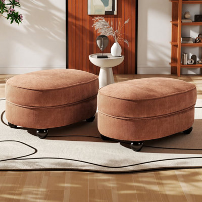 Repose-pieds ovale 30 po en chenille avec pieds ronds en bois massif (ensemble de 2)