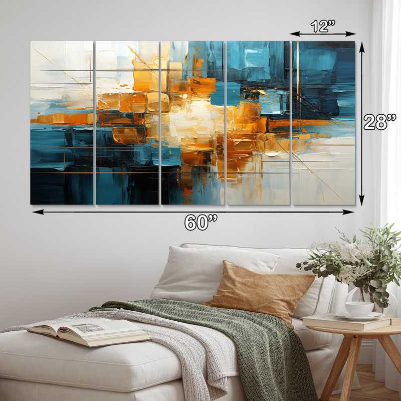 Gold Teal Abstract Fractal Collage Reflections II " Gold Teal Abstract Fractal Collage Reflections II " 5 - Pieces