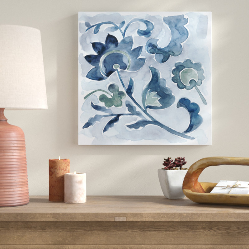 Peinture sur toile tendue Indigo Ornament VI, H 20 po x l 20 po