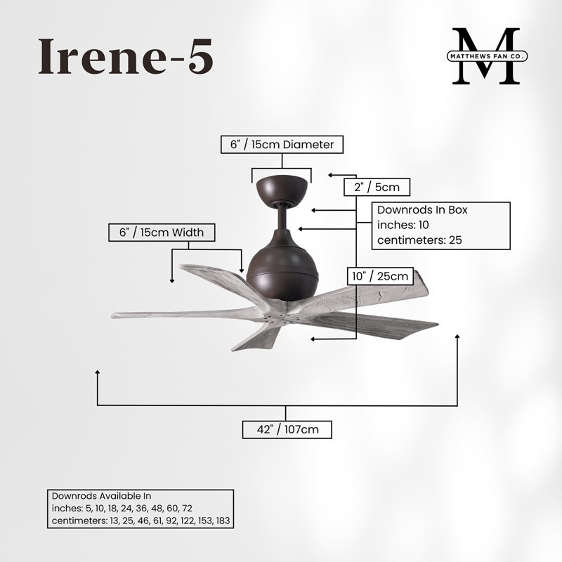 52" Irene 5-Blade Ceiling Fan with Wall Remote, Textured Bronze, Barn Wood, 42"