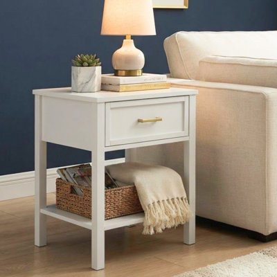 Eve 1 Drawer Nightstand with Open Shelf, Bedside Table with Storage Drawers and Open Shelf, Nightstand for Bedroom, End Table or Side Table for Living Room, 15.6" D x 18.9" W x 24.2" H, White