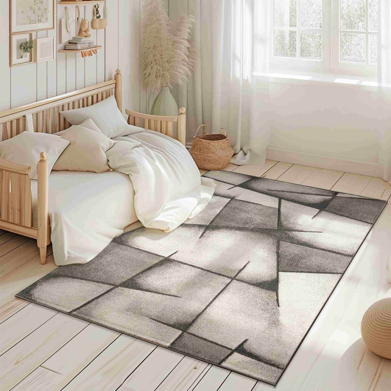 Tapis d'intérieur en polypropylène doux sculpté à la main Abtsract, Rectangle 5 pi 3 po x 7 pi 7 po
