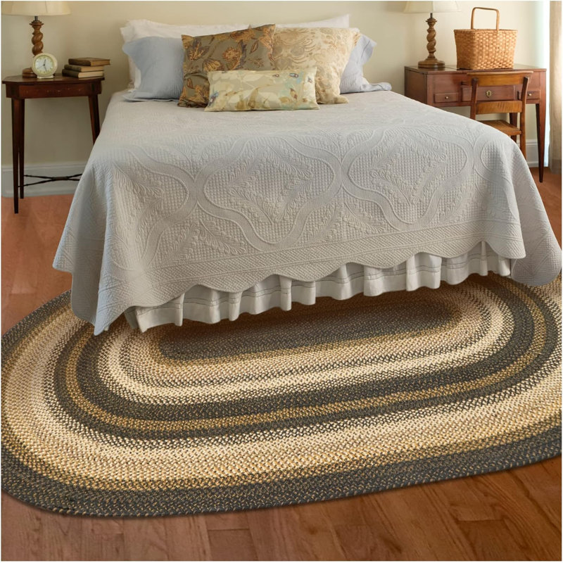Dairius Braided Non-Shedding Premium Jute Black/Brown/Cream Rug, Oval 6' x 9'