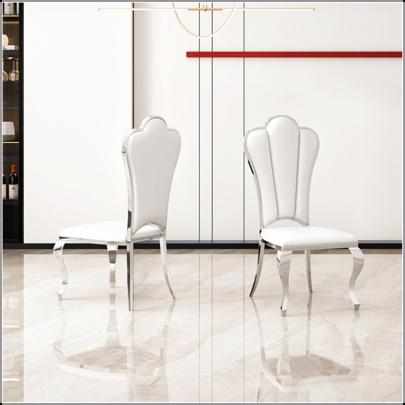 Chaise de salle à manger en similicuir avec dossier unique et chaise sans accoudoirs à rayures