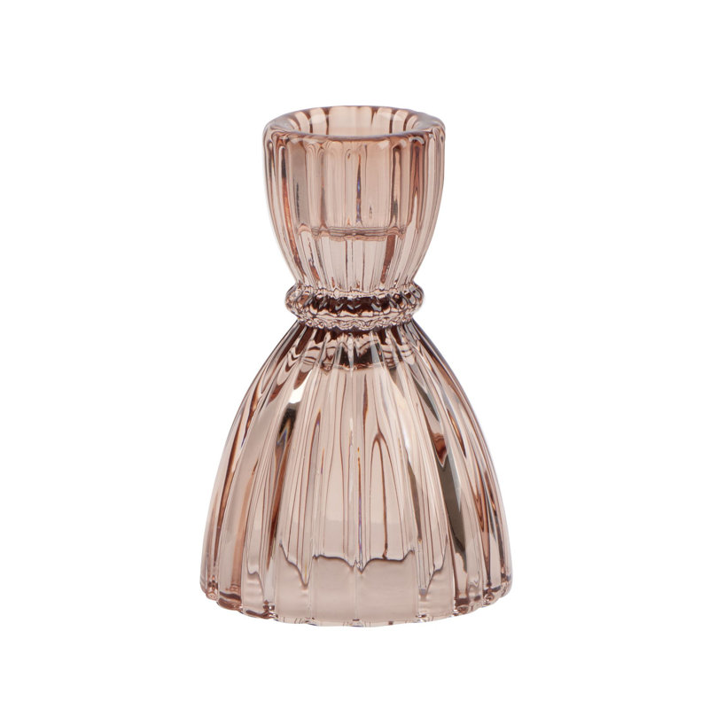 3.5'' H Glass Tabletop Candlestick, Pink