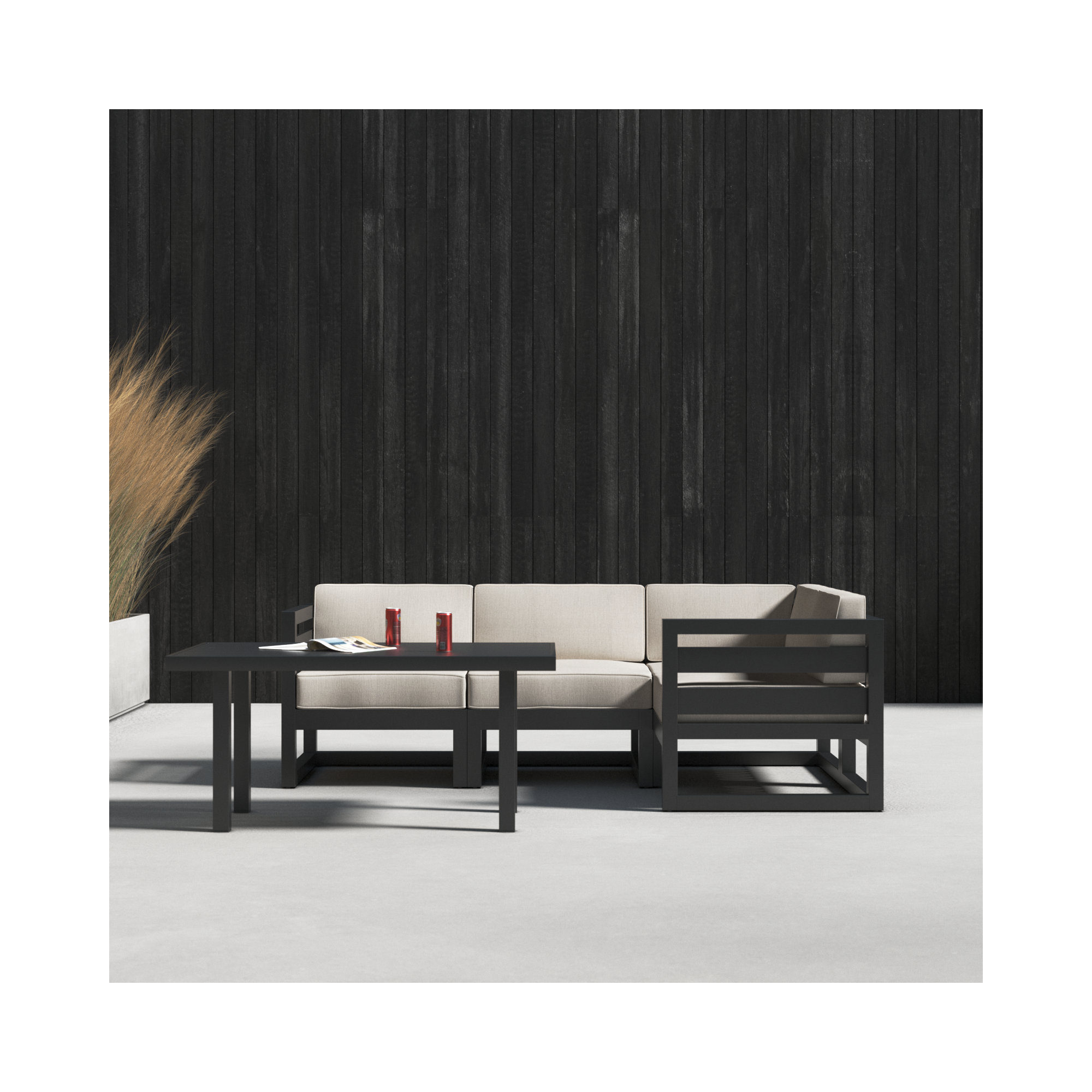 Smith 5 Piece Sectional Seating Group with Sunbrella® Cushions, Slate, Cast Silver